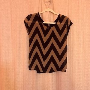 Chevron black Brown tan partially sheer top